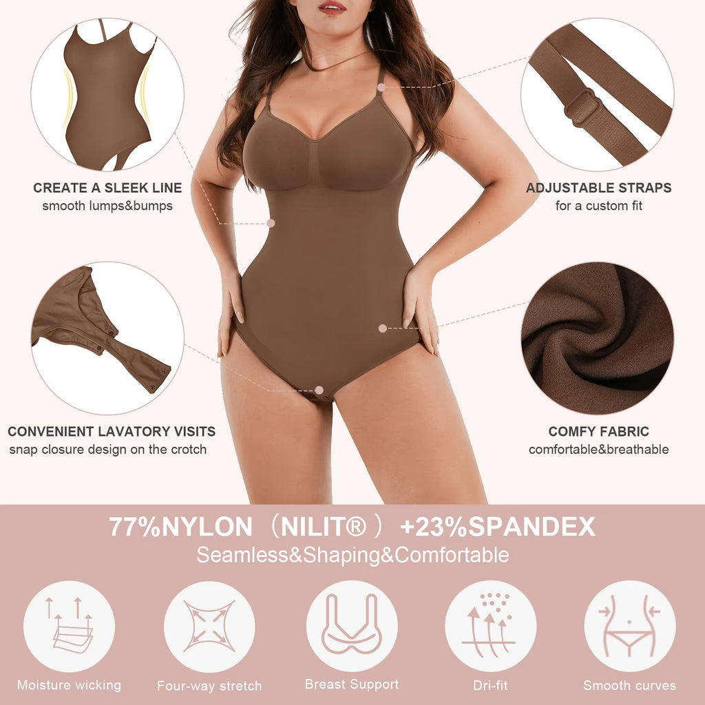 Seamless Sculpting Low-Back Bodysuit – Tummy Control with Adjustable Straps