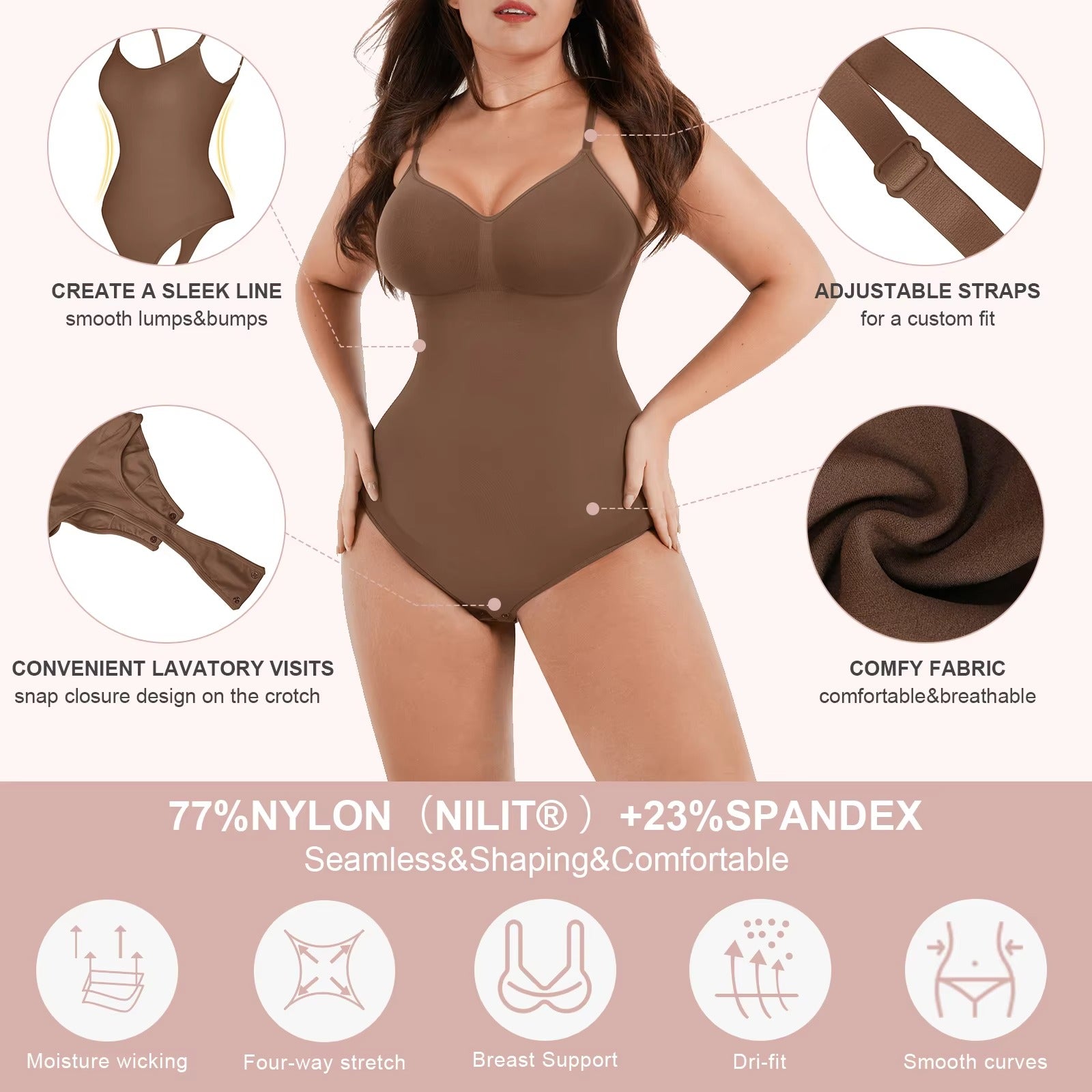 Seamless Sculpting Low-Back Bodysuit – Tummy Control with Adjustable Straps