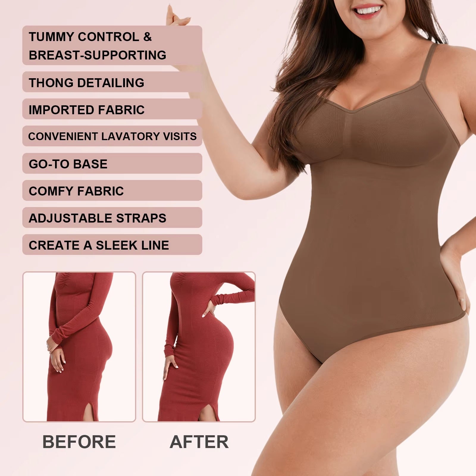 Seamless Sculpting Low-Back Bodysuit – Tummy Control with Adjustable Straps