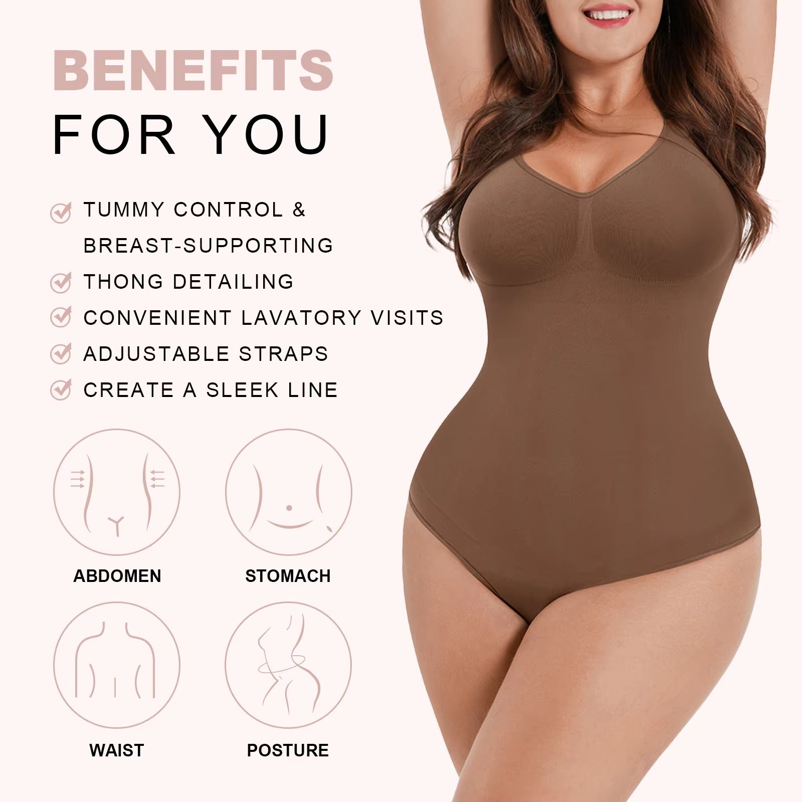 Seamless Sculpting Low-Back Bodysuit – Tummy Control with Adjustable Straps
