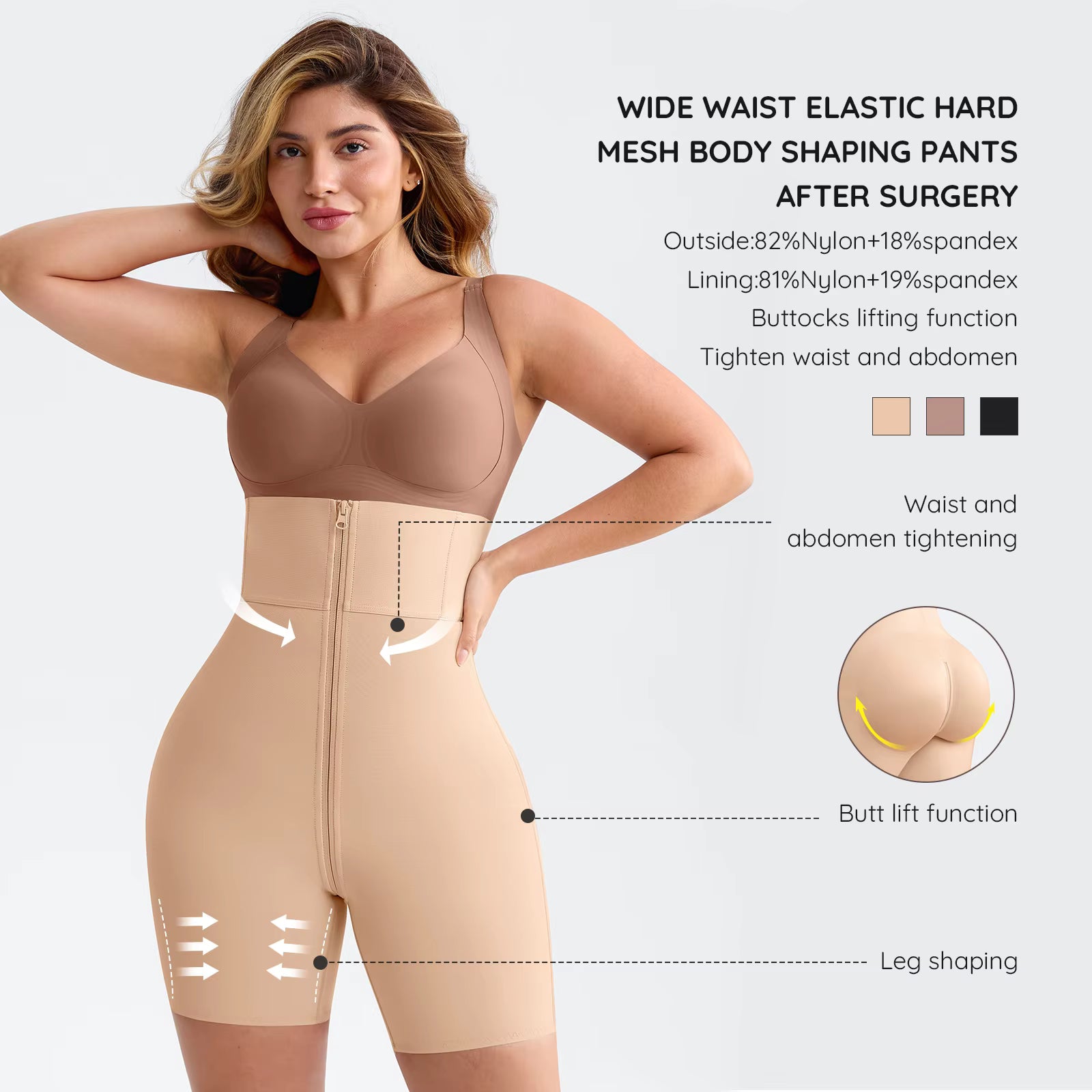 See the science behind the shape. From waist and abdomen tightening to butt lift and leg shaping — every panel is engineered to sculpt and support.