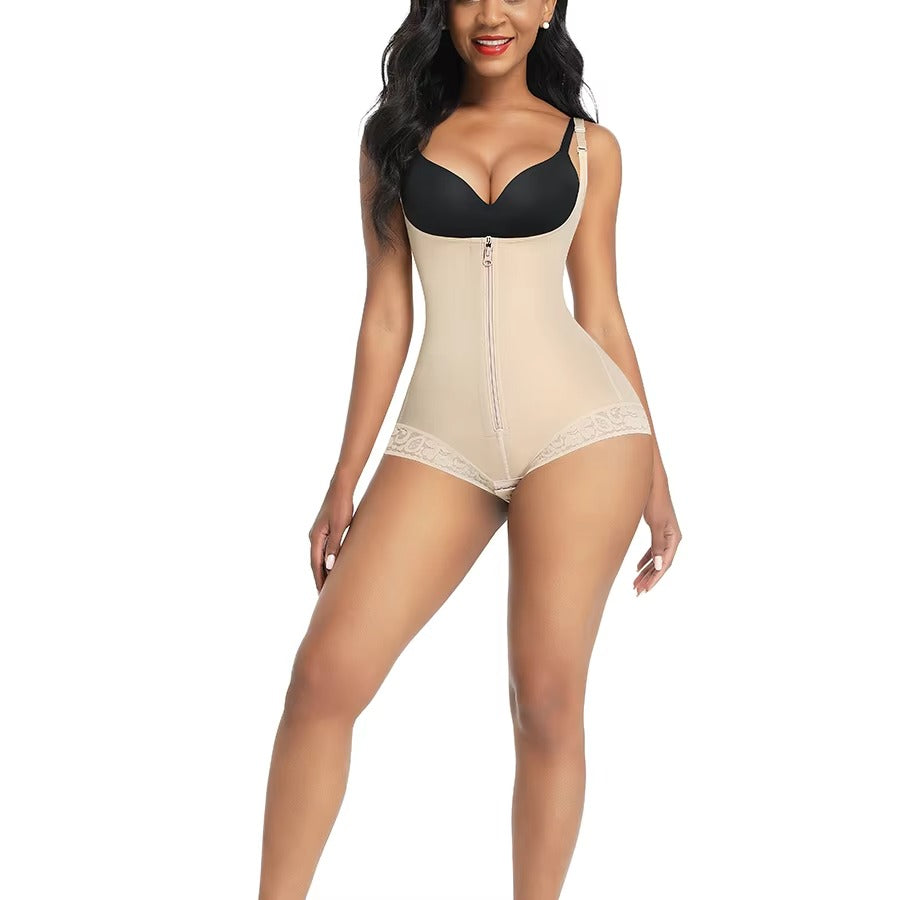 The Lace Front Zip Body Shaper — Firm Compression Plus Size