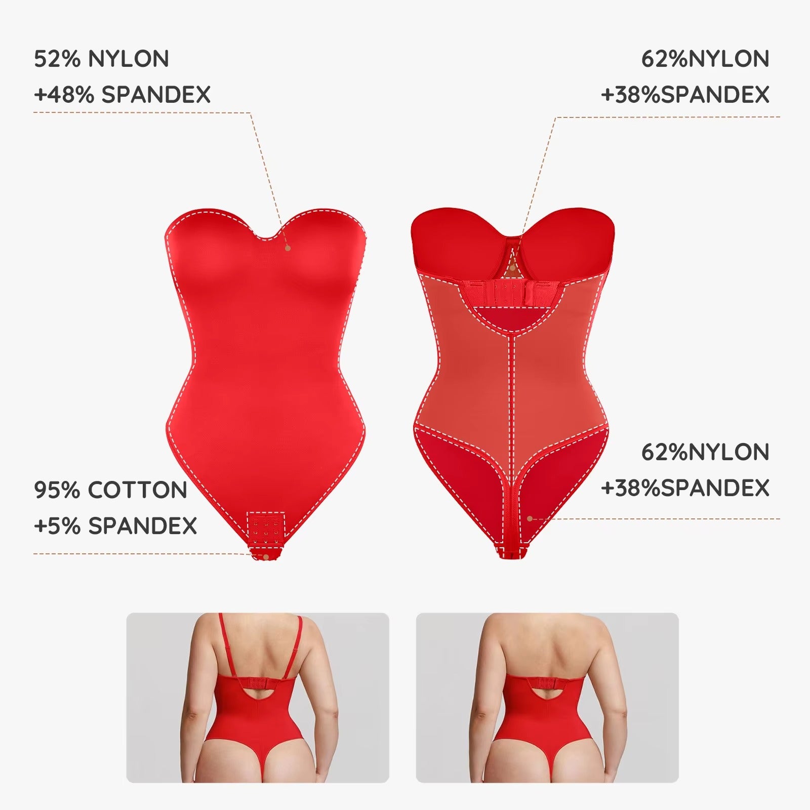 One-Piece Underwire Strapless Cups Thong Bodysuit Shapewear Slimming Body Shaper Shapewear Bodysuit for Women