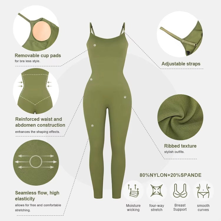 Seamless Sculpting Jumpsuit – One-Piece Ribbed Bodycon with Built-In Support