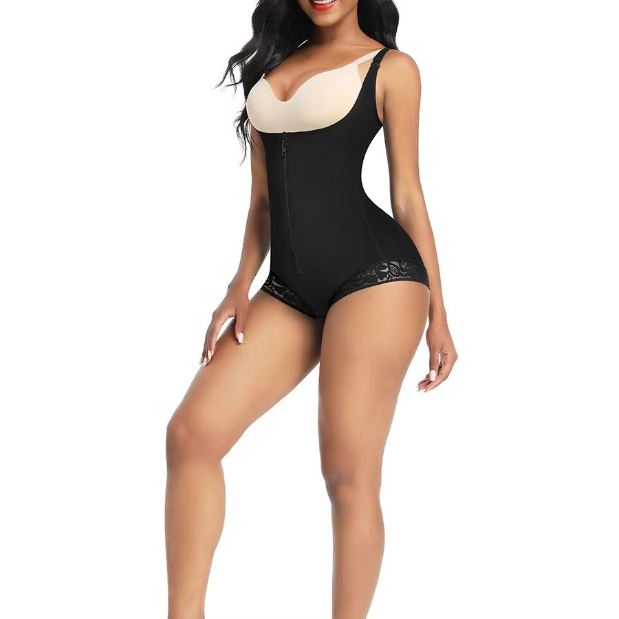 The Lace Front Zip Body Shaper — Firm Compression Plus Size