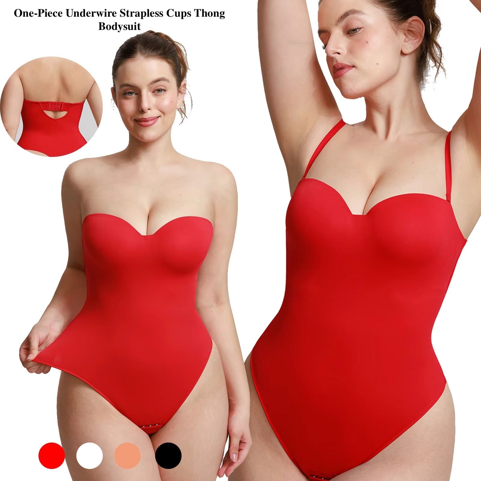 One-Piece Underwire Strapless Cups Thong Bodysuit Shapewear Slimming Body Shaper Shapewear Bodysuit for Women