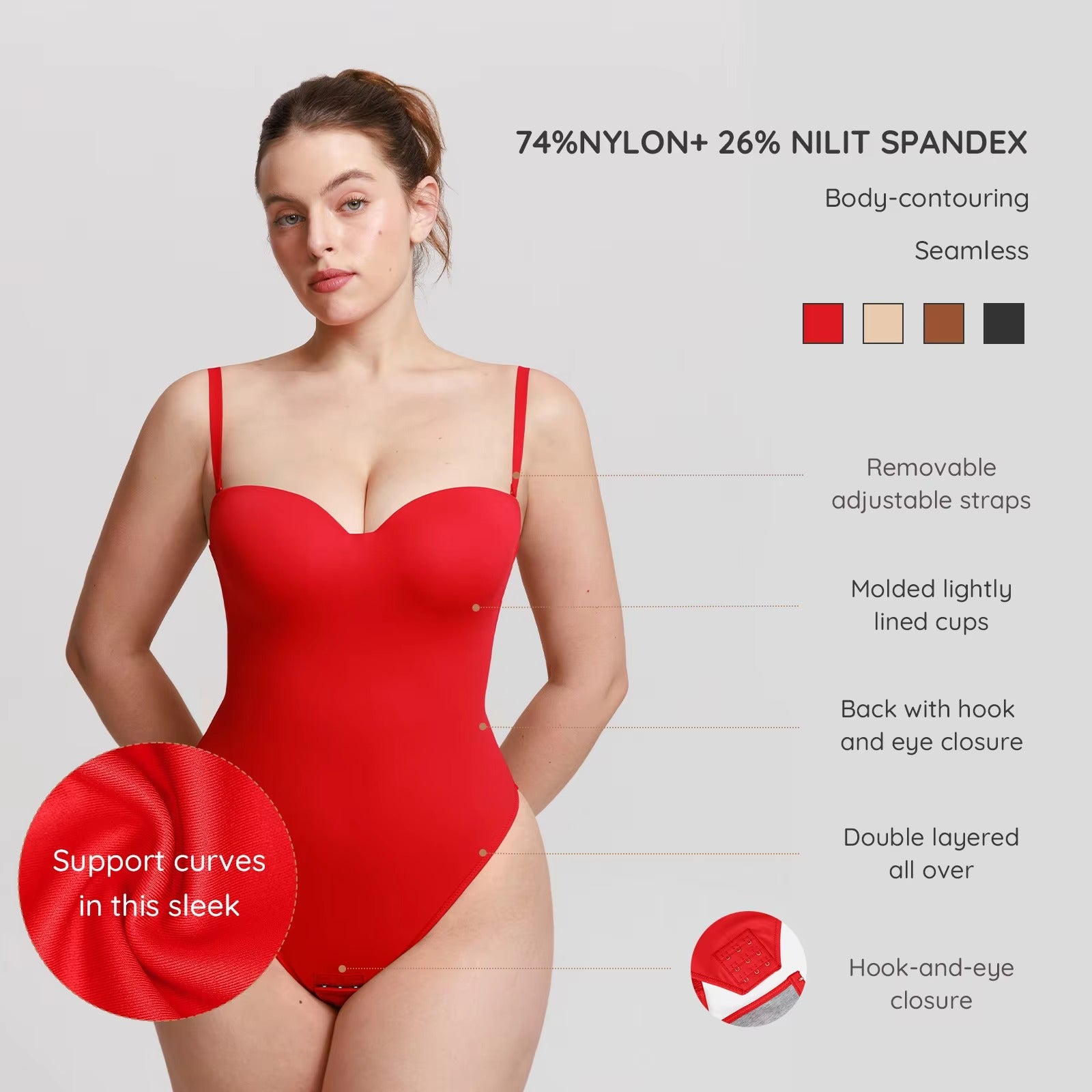 One-Piece Underwire Strapless Cups Thong Bodysuit Shapewear Slimming Body Shaper Shapewear Bodysuit for Women