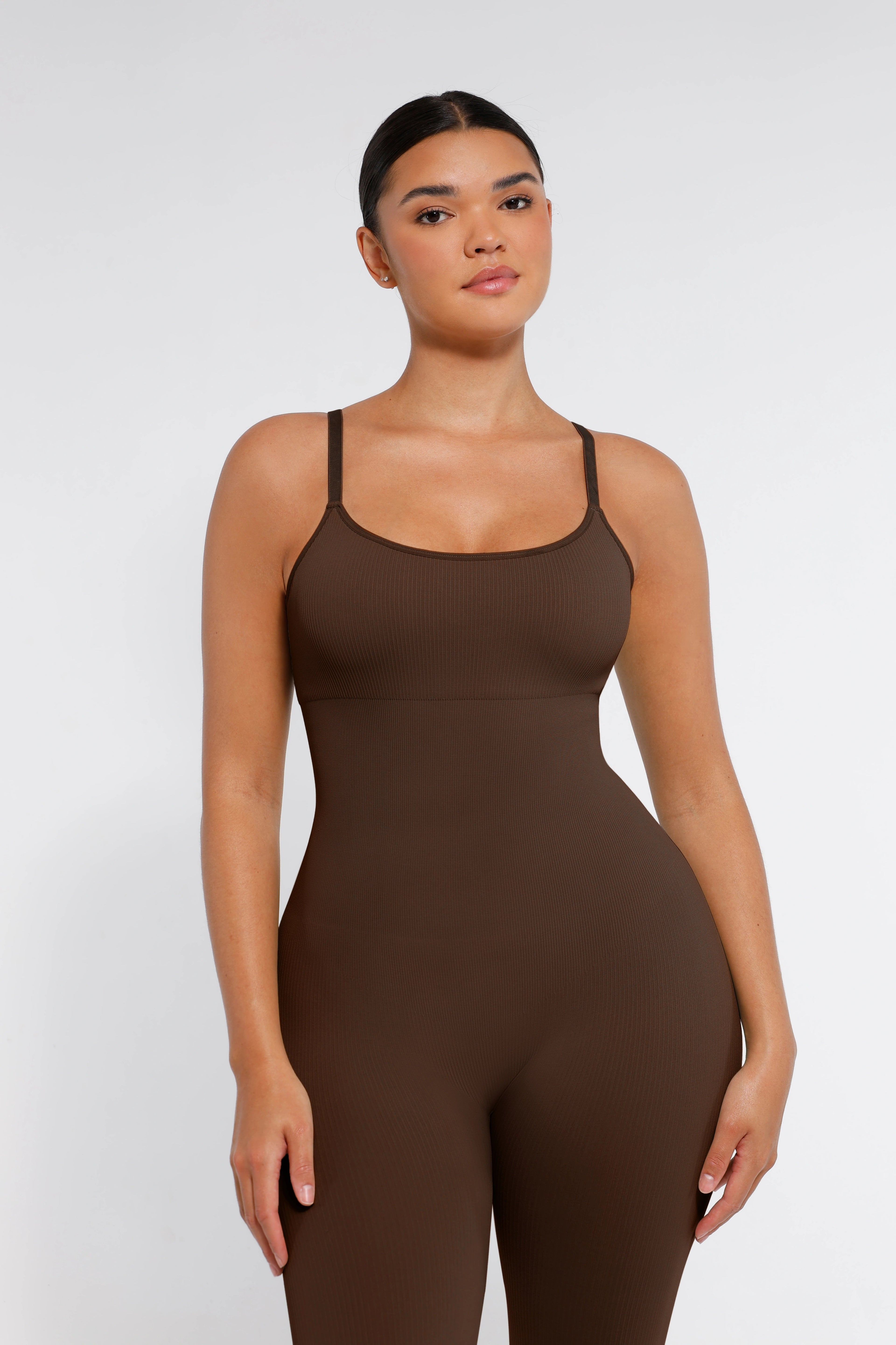 Seamless Sculpting Jumpsuit – One-Piece Ribbed Bodycon with Built-In Support