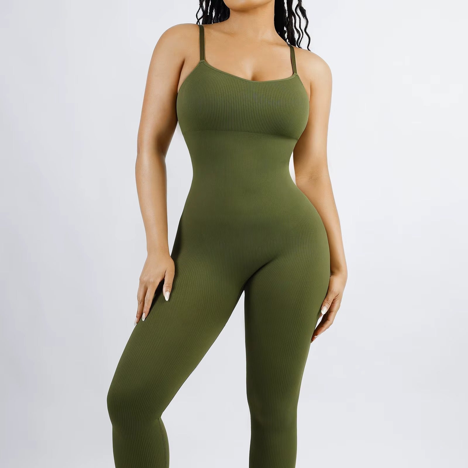 Seamless Sculpting Jumpsuit – One-Piece Ribbed Bodycon with Built-In Support