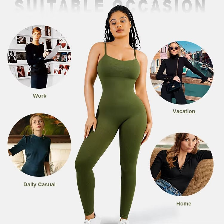 Seamless Sculpting Jumpsuit – One-Piece Ribbed Bodycon with Built-In Support