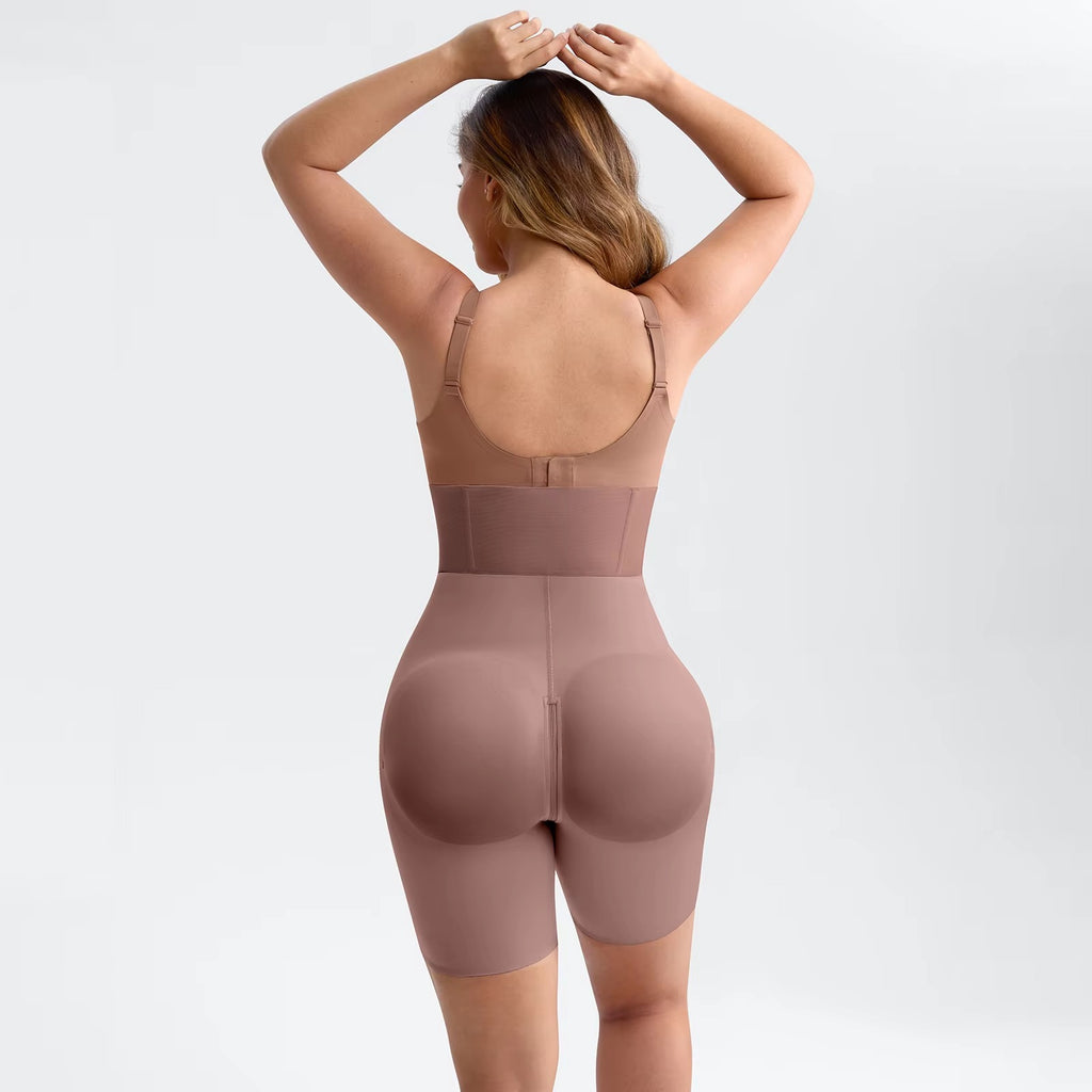 Turn heads from every angle! This premium high-waisted bodysuit features adjustable spaghetti straps, a secure hook-and-eye back closure, and targeted shaping that smooths your waist, hips, and thighs while lifting and rounding the booty for a natural, perky look. The ultra-soft, breathable fabric delivers firm yet comfortable control and stays completely invisible under any outfit. Perfect for everyday confidence or that special-occasion wow factor!


